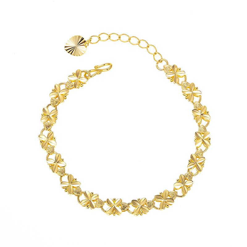 

Link Classic 24k Gold Plated Four leaf clover Bracelets Bangles For Women Herringbone Chain Accessories Jewelry Gift, Black