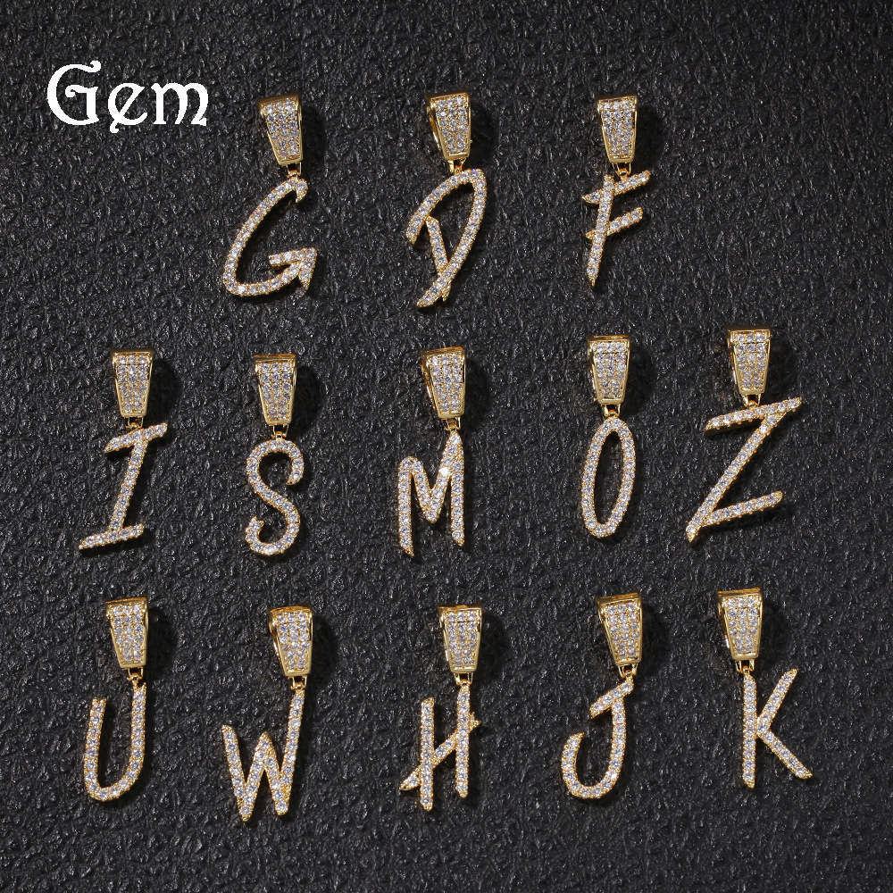 

English cursive letter Pendant with zircon inlaid for men's hip hop Necklace