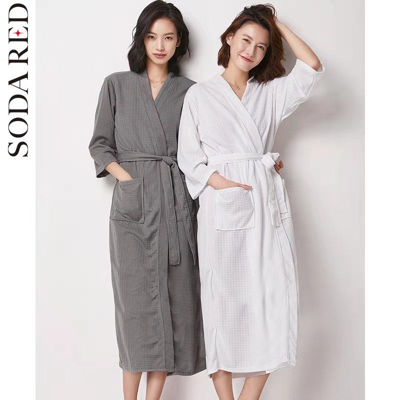 

2021 New Summer Couples Bathrobe Fashion Womens Nightgown Waffle Absorption Quick Dry Homewear Cozy Oversize Night-Robe Female, Black;red