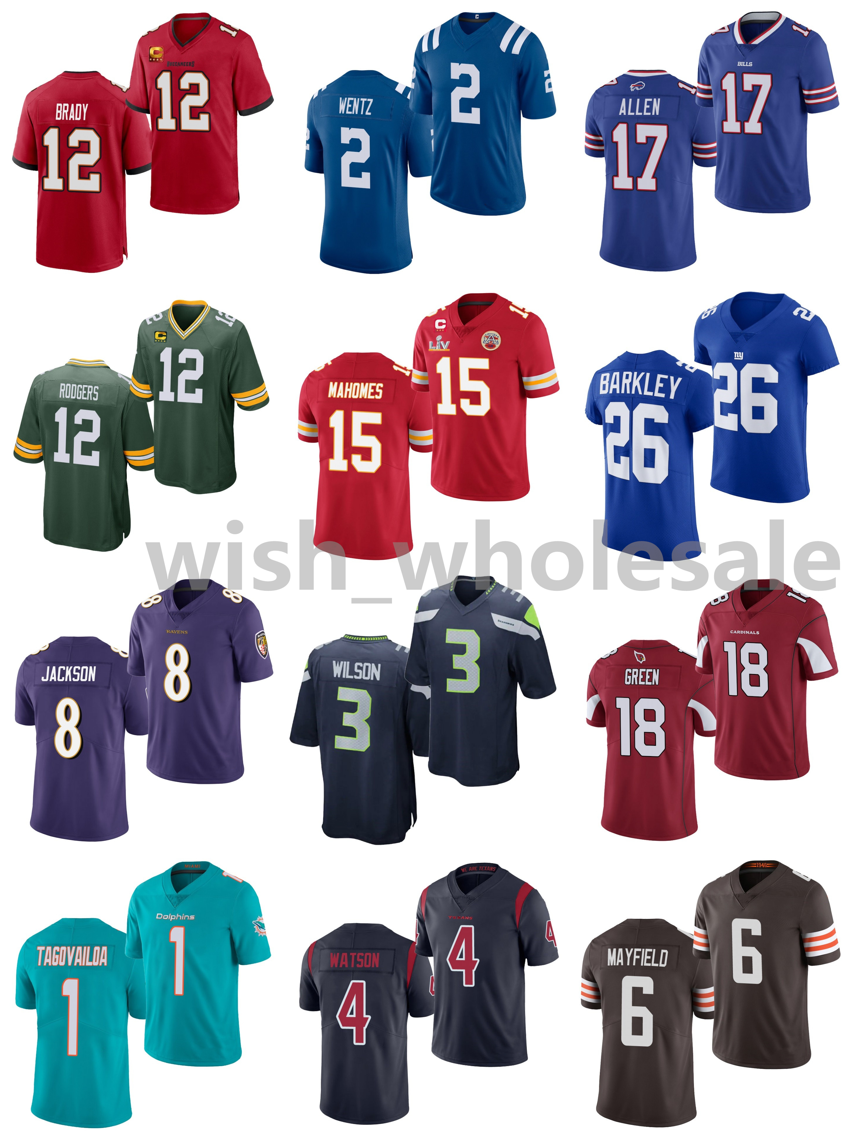 

2021 Buccaneers American Football Jerseys Brady Jersey Wentz Allen Rodgers Mahomes Barkley Jackson Wilson Tagovailoa Green Beckham Jr. Kelce Elliott Watt Stitched, Watson-brees