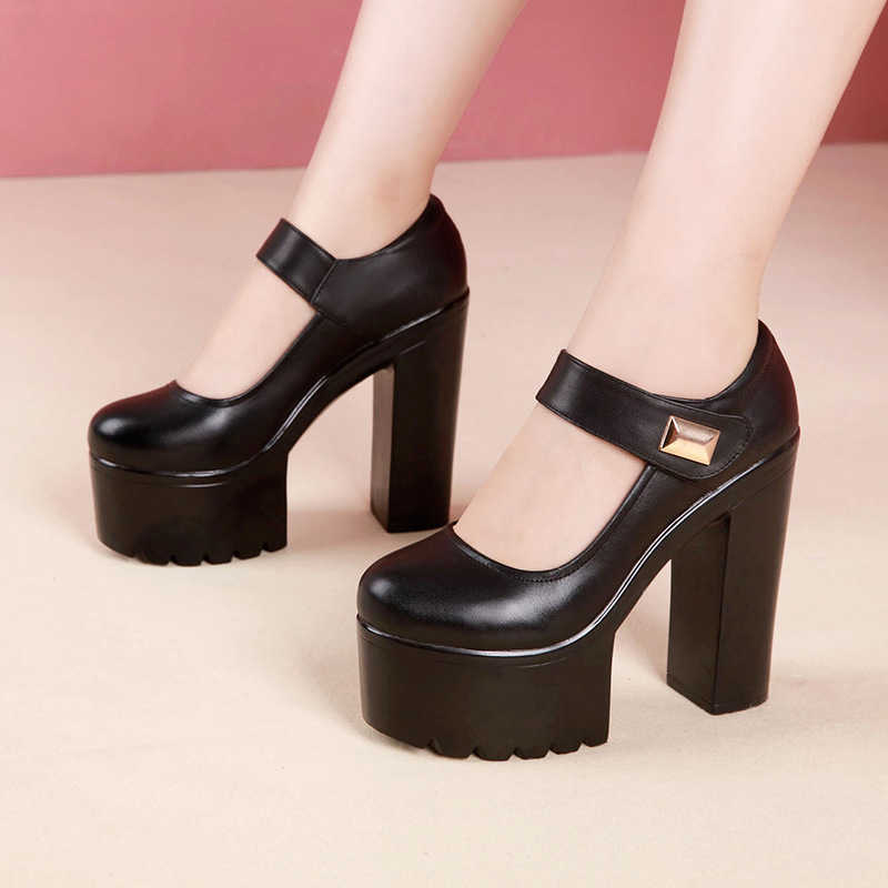 

Plus Size 32-43 Block Heel Platform Pumps Women Shoes 2021 Spring Fall Mary Jane Shoes High Heels Shoes Ladies Black White X0526, 10cm black