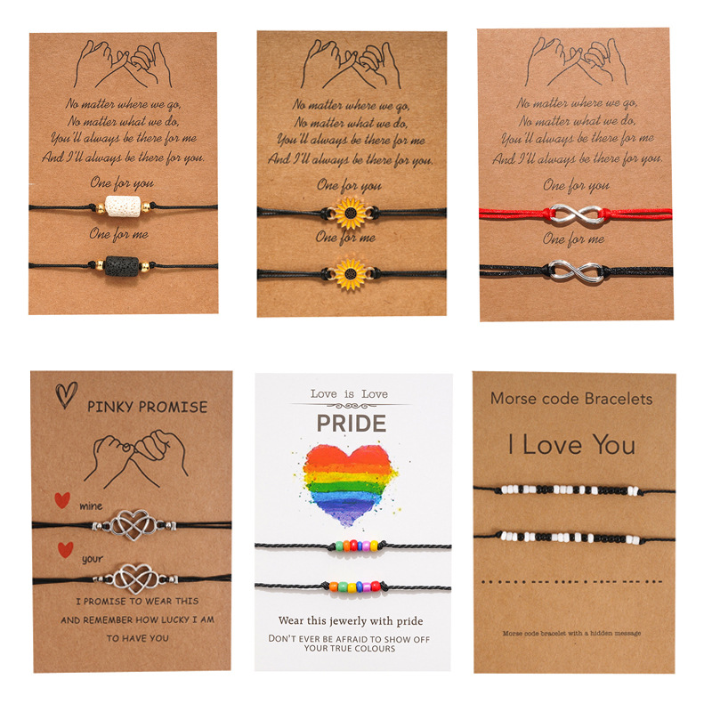 

New Lovely Black and White Volcanic Stone Rope Bracelet Handmade Couples 2Pcs/Set Design for Women Men Friendship Jewelry Gifts