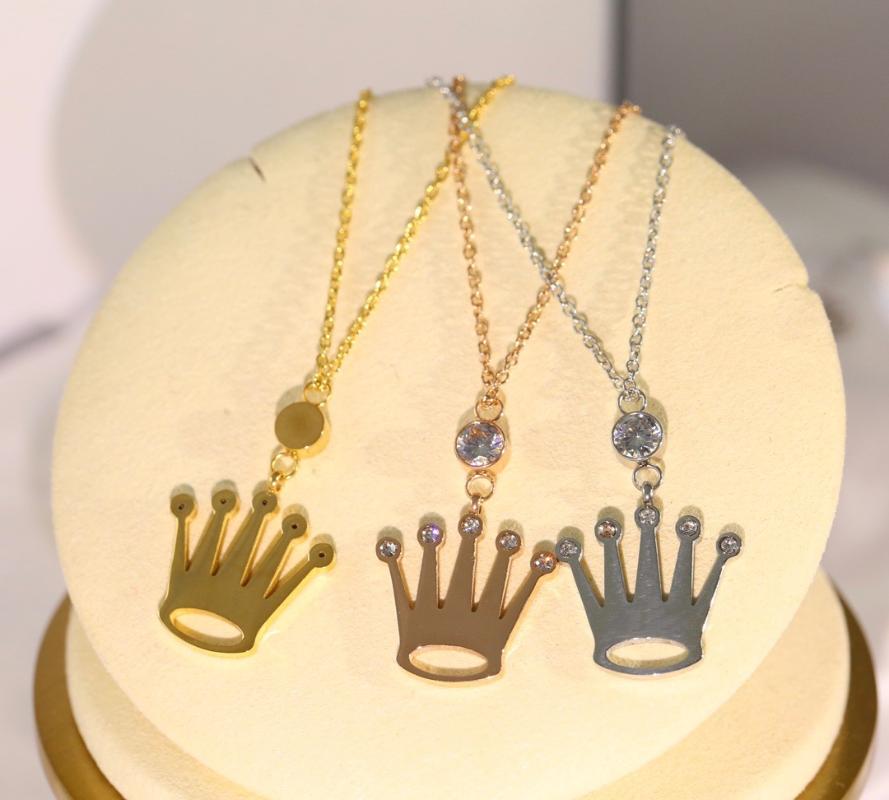 

Pendant Necklaces Arrival Crown Stainless Steel Necklace Chain Zircon Crystal Pendants For Women Jewelry Christmas Gifts, Silver