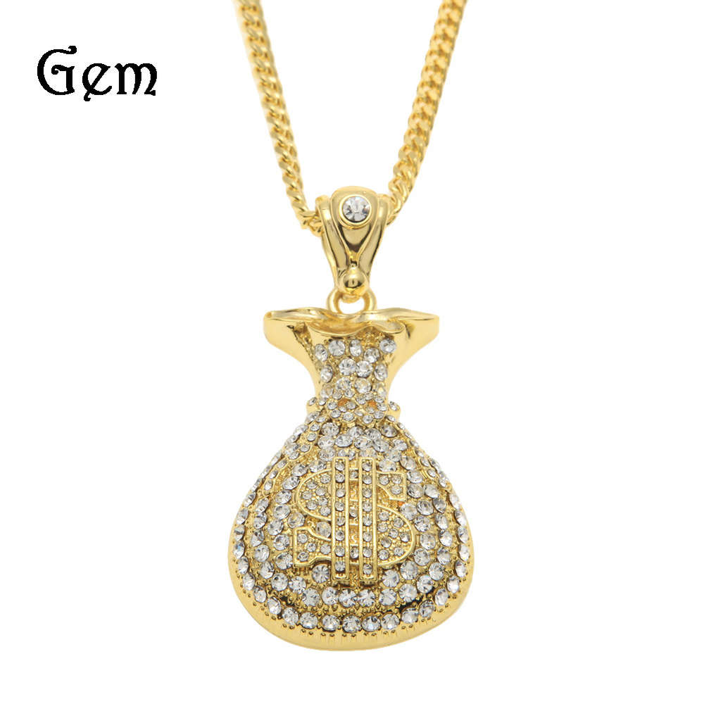 

Men's hip hop Necklace full diamond us money bag hiphop dollar Pendant