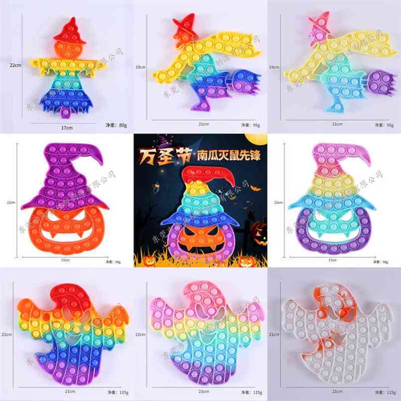 

22CM Halloween poo its bubbles popper push fidget toys large rainbow pumpkin carecrow ghost witch cartoon shape pops bubble puzzle sensory finger toy G85BOP8