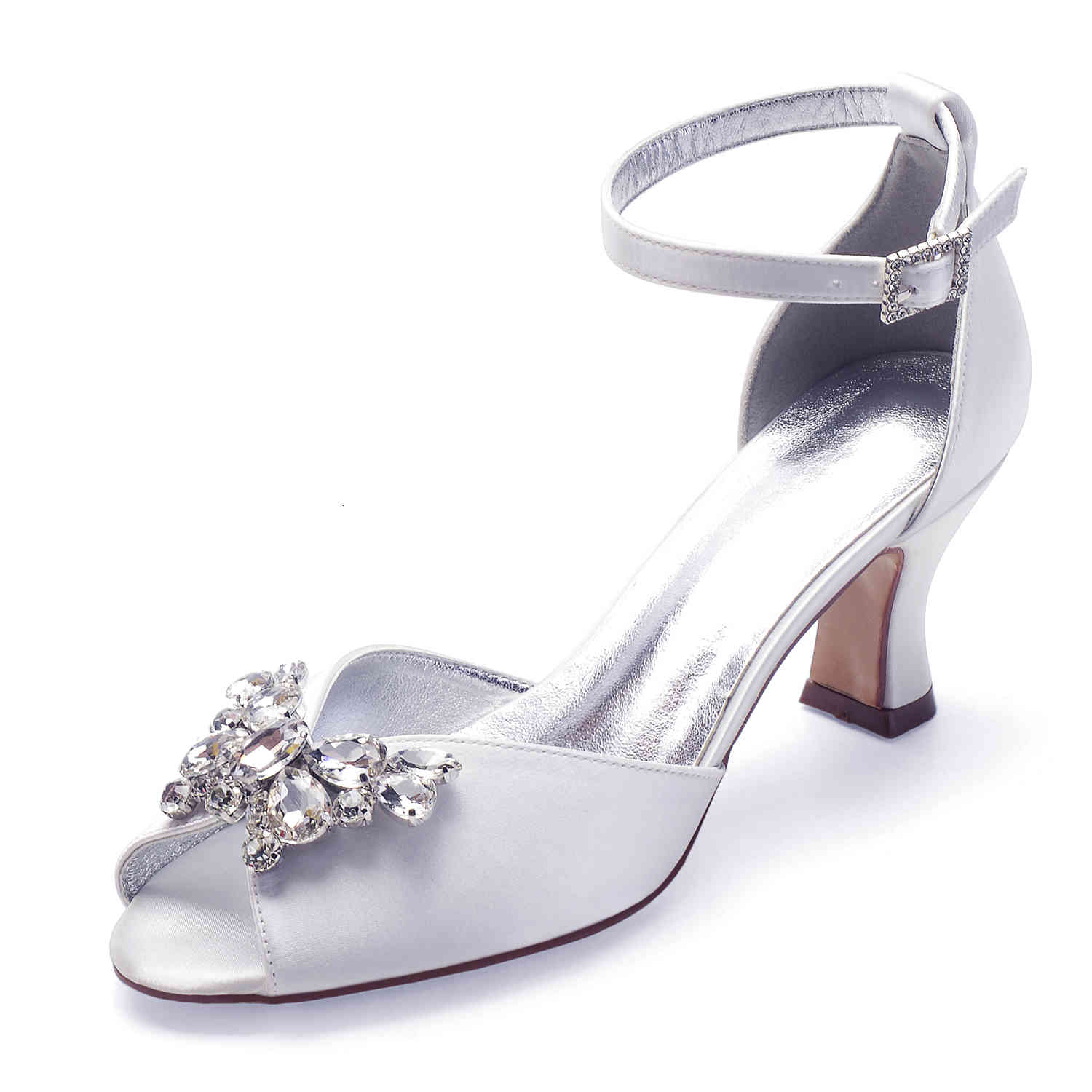 

Sandals of satin heels crystals wedding shoes peep woman ankle buckle girdle high-frizzy dressed as festivities sandals 951E, 1# shoe box