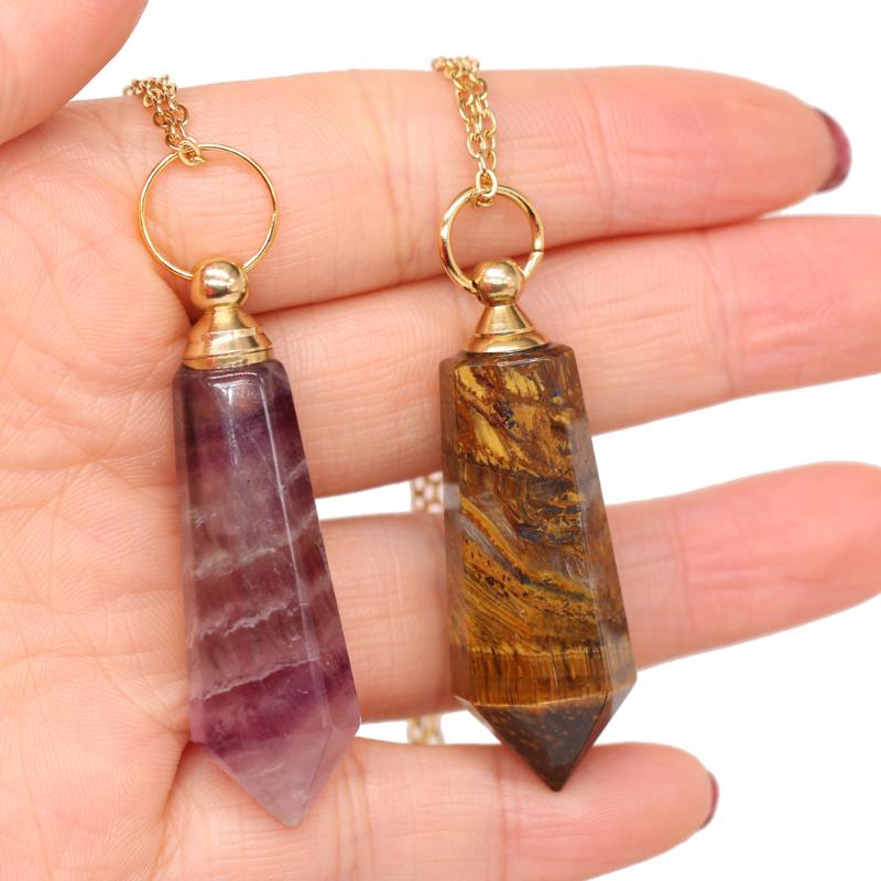 

Pendant Necklaces Natural Stone Pink Amethysts Quartz Tiger Eye Perfume Bottle Necklace Essential Oil Diffuser Jewelry Party Gift
