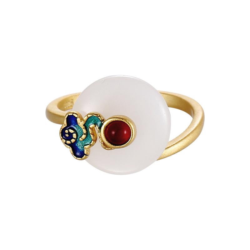 

Cluster Rings SA SILVERAGE S925 Sterling Silver Hetian Jade Ring Female Folk Style Retro Blue-burning Index Finger Personalized Jewelry Wome