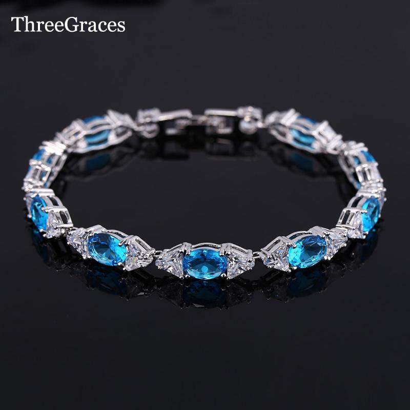 

Link, Chain ThreeGraces Fashion CZ Jewelry White Gold Color Triangle And Oval Shape Light Blue Crystal Bangle Bracelets For Women BR003, Black
