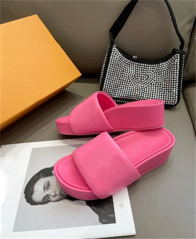 

Jumbo Platform Slippers Mules Women Spring Summer Coussin Style Lambskin Super Soft Lady Fushia Silver Black White Purple Slides 35-41