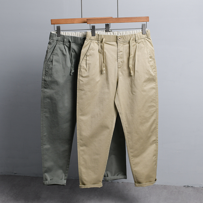 

2021 New Style Brand Pants Cotton Casual Comfortable Ankle-length Stretch Loose Waist Trousers for Men Fashion Mens Clothing 9vyu, Khaki