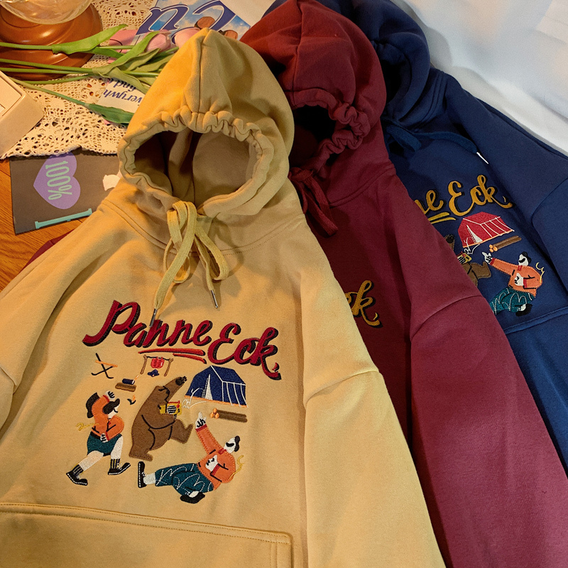 

2021 New Embroidery Vintage Hoodie Women Sweatshirt Plus Veet Harajuku Autumn Winter Suede Hoodies Hooded Oversized Outerwear Teens Za1e, Burgundy