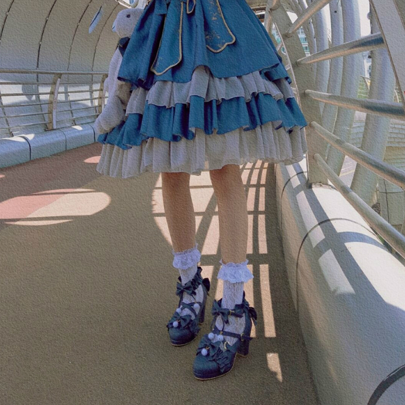 

Lolita High Heels in Japanese Loli Daily Sweet Shoe Round Head Cross Bandage Women's Anime Bowknot Shoes for Women R7zg, 12