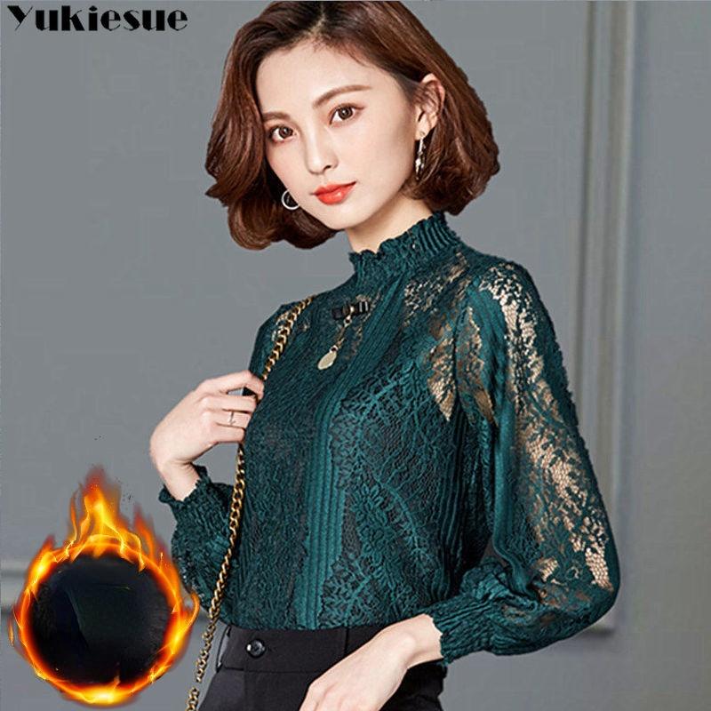 

Women's Blouses & Shirts Autumn Korean Sweet Loose Clothes Lace Up Ruffled Women Fashion Stand Collat Ladies Tops Vintage, White