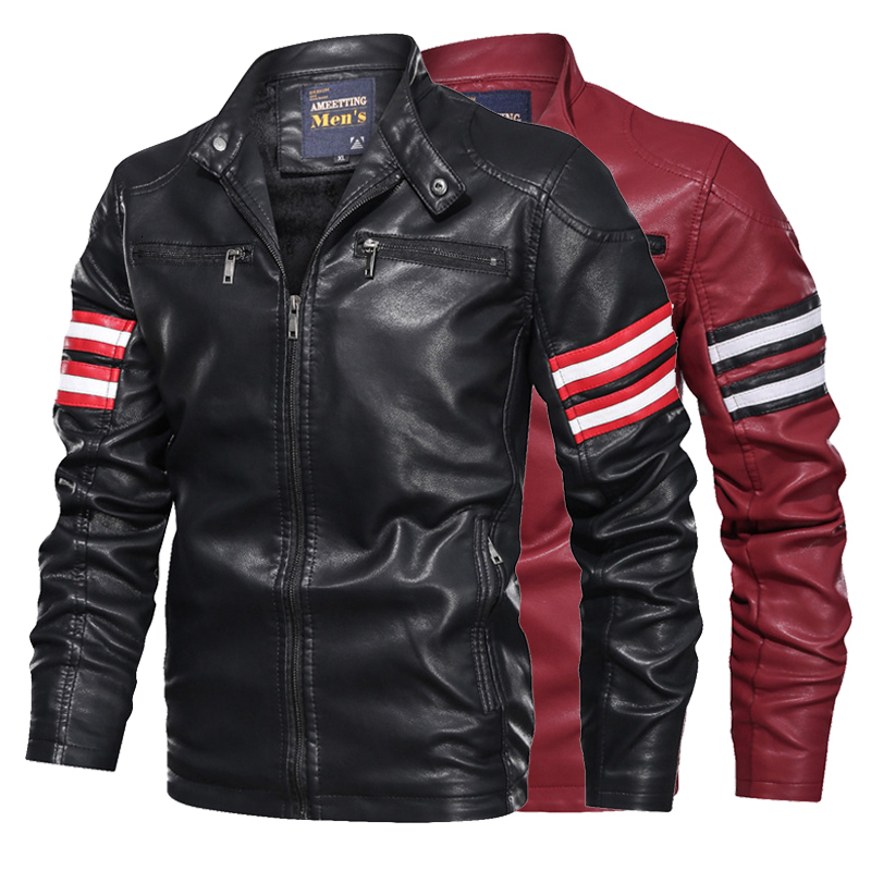 

2021 New Brand Casual Motorcycle Pilot Jackets Outdoor Coats Fashion Colorblock Biker Jacket Men Fleece Faux Leather Coat 8G1J, Mg9018red