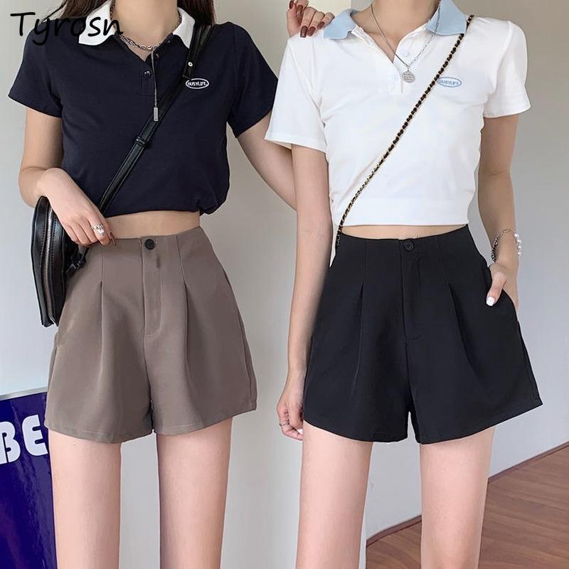 

Women's Shorts Women Elegant Wide-leg Casual Short Office Lady High Waist Design Zipper Folds Japanese Style Chic Baggy Trousers Summer, Black