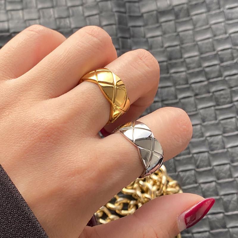 

Cluster Rings Chunky For Women Wide & Narrow With Zircon Gold Color Pattern Couple Personality Fashion Design Jewelry KAR222, Golden;silver