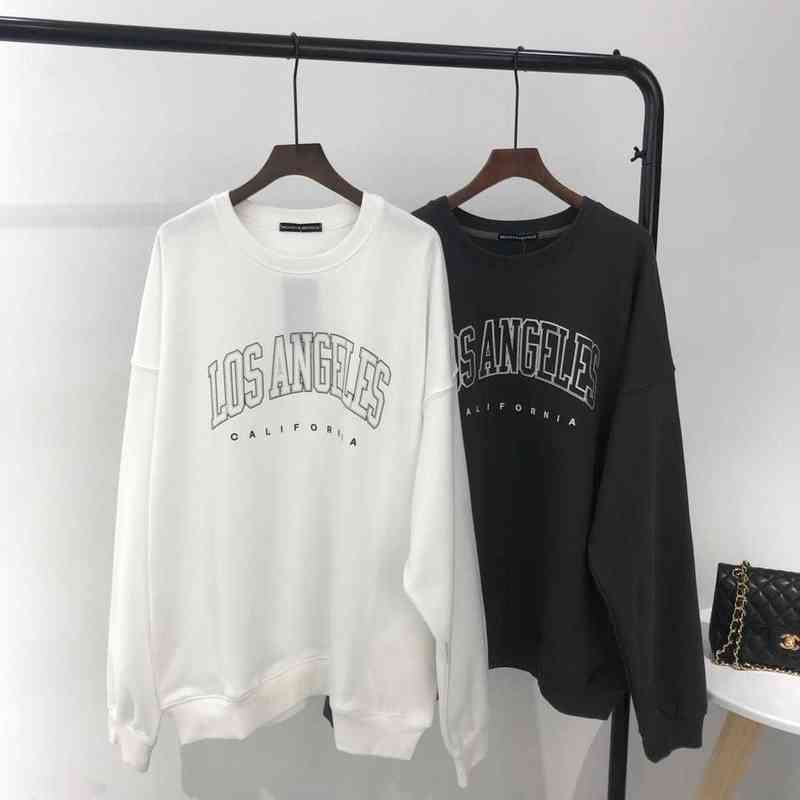 

Brandy Melville autumn winter new Los Angeles printed sweater BM crew neck loose long sleeve sweater, White