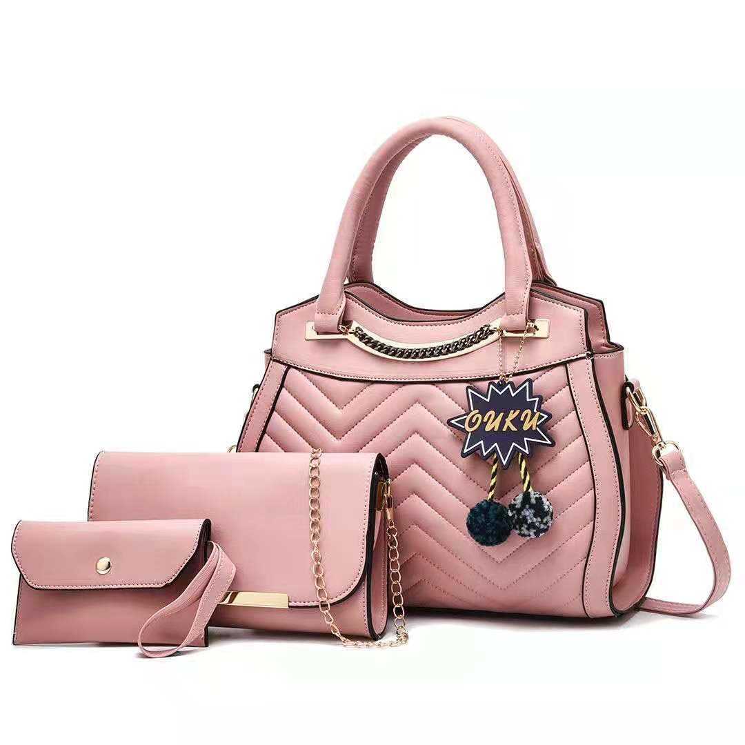 

High quality large new 2020 fashion Lingge hand Single Shoulder Messenger Bag women's bag three piece set, Dl182-28 black