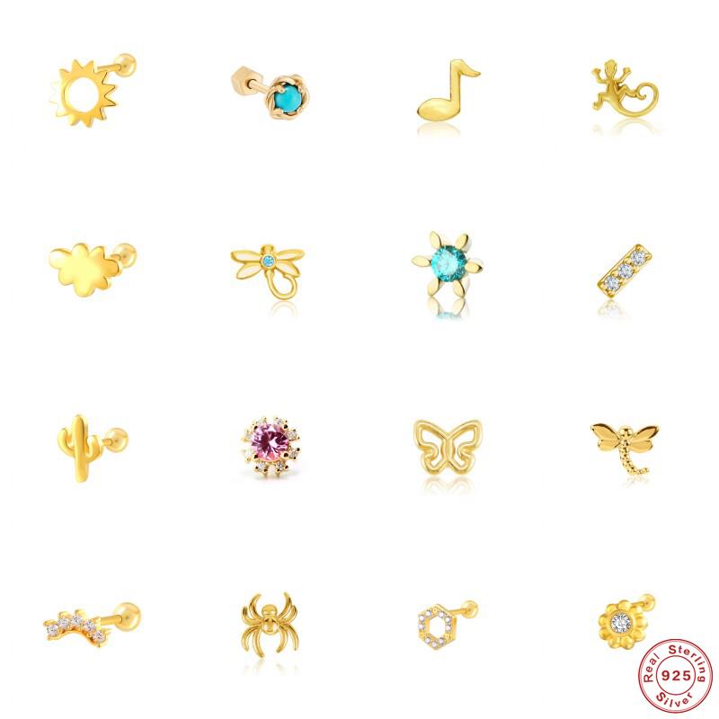 

Stud Aide 925 Sterling Silver Turquoise Diamond Earrings For Women Cute Animal Dragonfly Cactus Cloud Ear Fine Jewelry 1PC