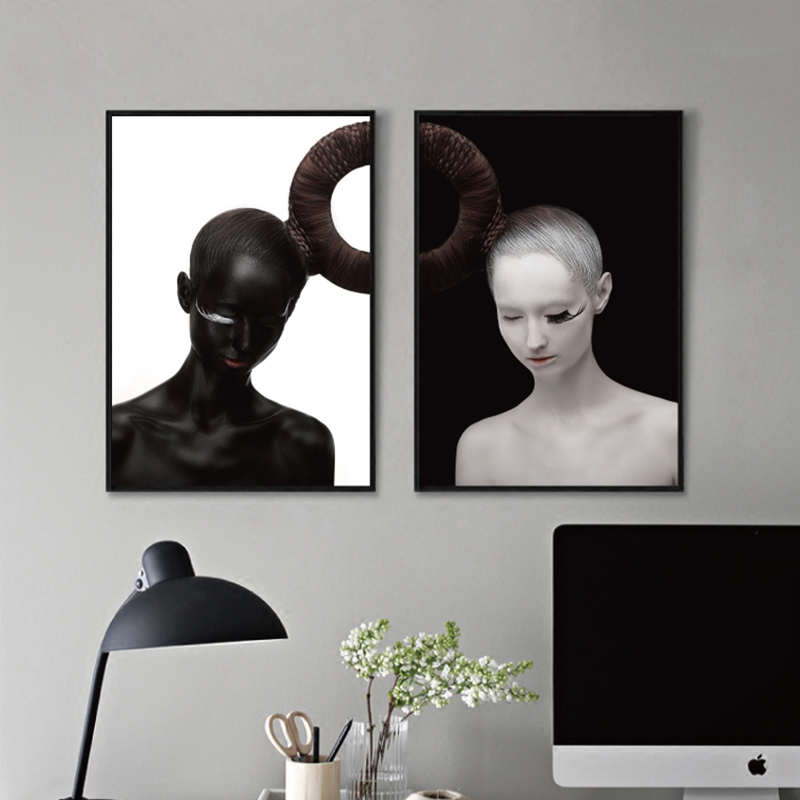 

Black and White Woman with Creative Hairstyle Posters and Prints Canvas Paintings Wall Art Pictures for Living Room Home Decor Cuadros (No Frame)