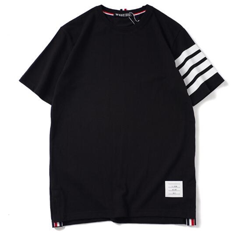 

and European American new tide brand men's loose cotton bead TB models 4 bars printed short-sleeved T-shirt men and women couples students, White;black