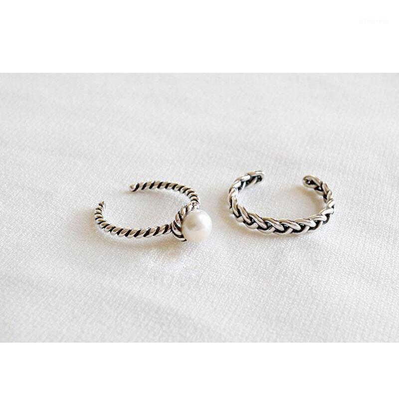 

Cluster Rings 925 Sterling Silver For Woman Antique Pearl Braid Geometric Wedding Fine Jewelry Minimalist Gift Adjustable, Golden;silver