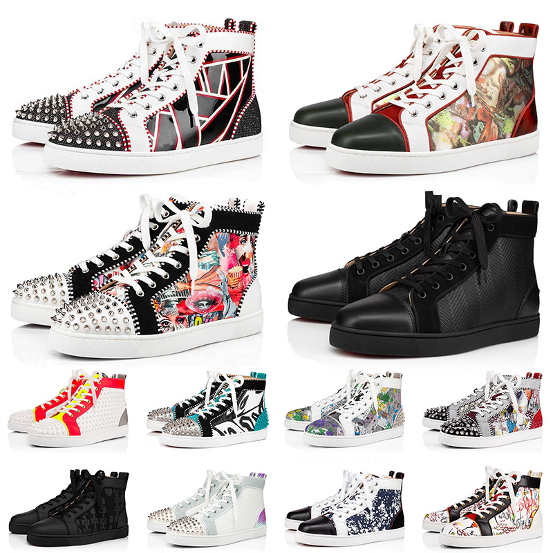 

Arrival Red Bottoms 2021 Flat Casual Shoes Mens Women Platform Sneakers Leather Designer Suede Studded Spikes Bottom Luxurys Loafers Size 13, Black