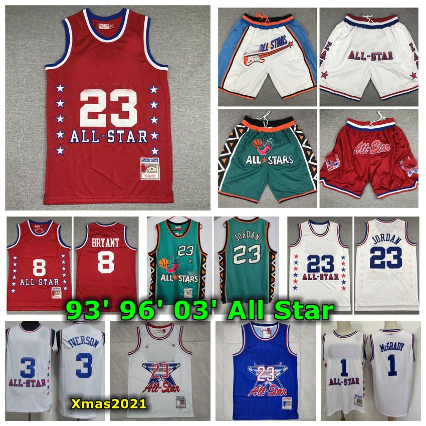 

Vintage Mens All-Star Mitchell Ness Jersey 1993 1996 2003 All-Star Retro Classic Basketball Jersey Shorts 1 McGrady 23 Michael 3 Iverson 8 M, Black;red