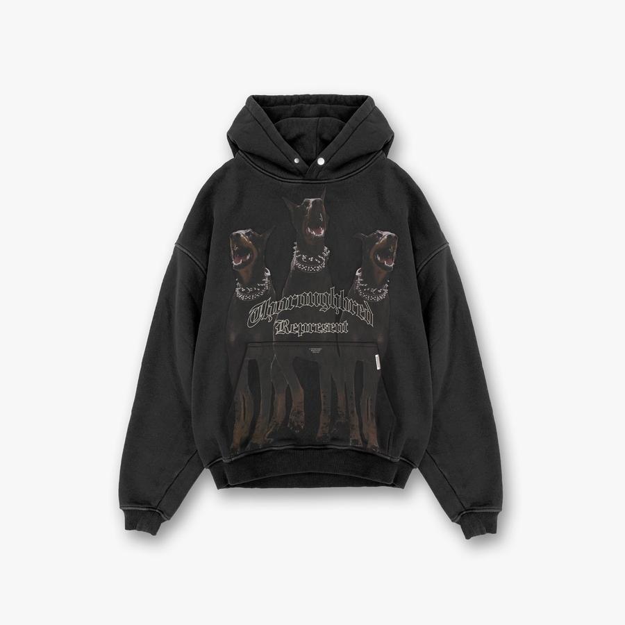 

REPRESENT 21FW Hell Hound Printed Hoodies Distressed Washed Hoodie High Street Tide Designer Fashion Loose Couple Sweatshirts Men, Black