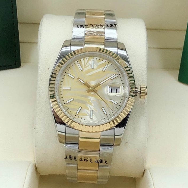 

Ladies watch, 36mm fashion classic casual style, high quality stainless steel waterproof automatic movement calendar folding button, Camel