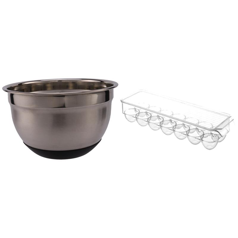 

Stainless Steel Mixing Bowl with Non-Slip Silicone Base Kitchenware-21cm & Refrigerator Carton Bin Holder Plastic