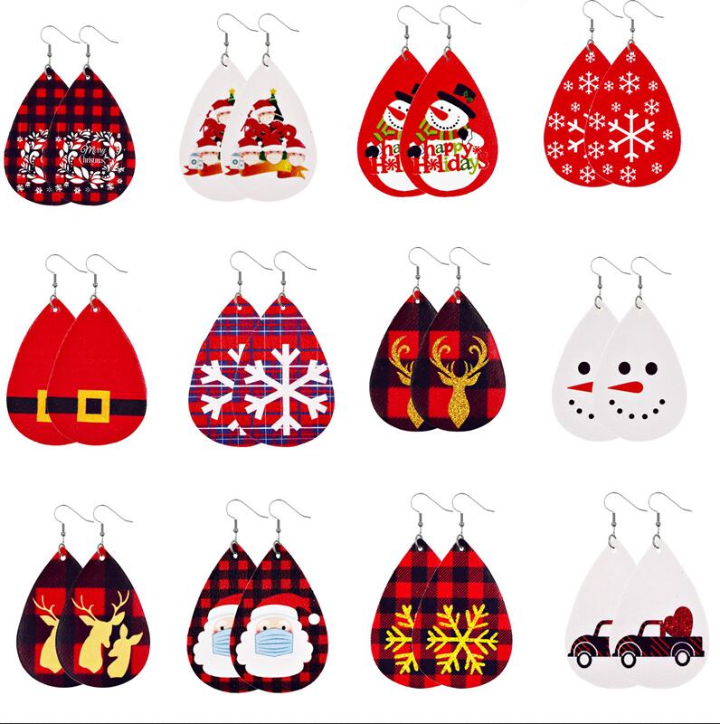 

Pu Leather Earrings Faux Leather Dangle Drops Earrings for Women Christmas Tree Bell Deer Drops Earring for Christmas Gift