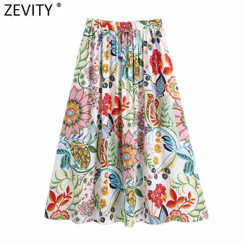 

Zevity Women Vintage Totem Floral Print Pleats Casual A line Skirt Faldas Mujer Female Elastic Waist Lace Up Chic Vestido QUN796 210603, Bb qun796