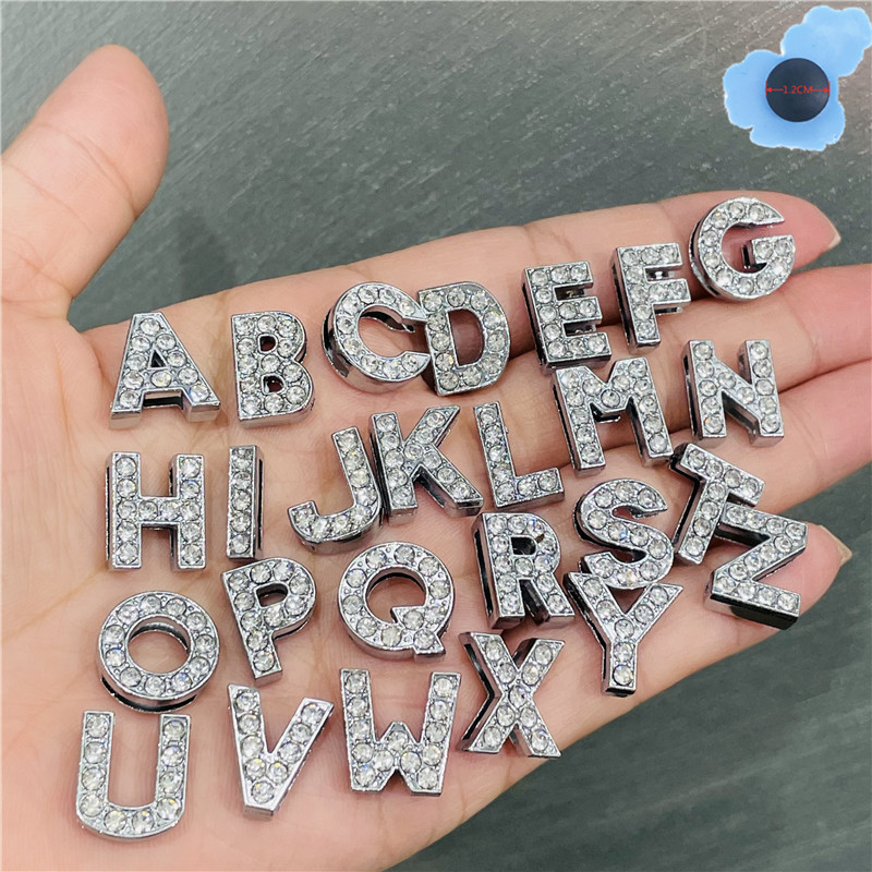 

26 English Metal Letters Alphabet With Blingbling Shoe charms Buckles Decoration Accessories Plastic ornaments Jibbitz for Garden Croc shoes DIY Wristbands