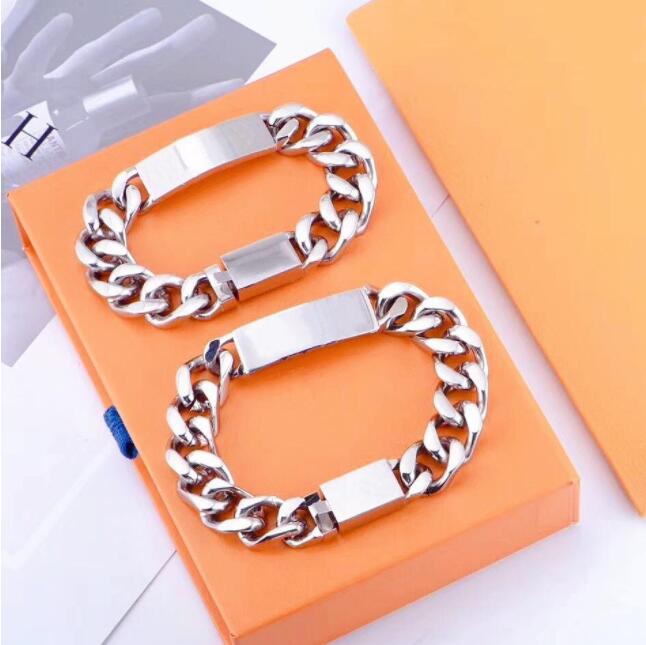 

2021 High Quality Silver Titanium Steel Bracelet Men and Women Bracelet Chain Fashion Personality Hip-hop Bracelet Best gift with box