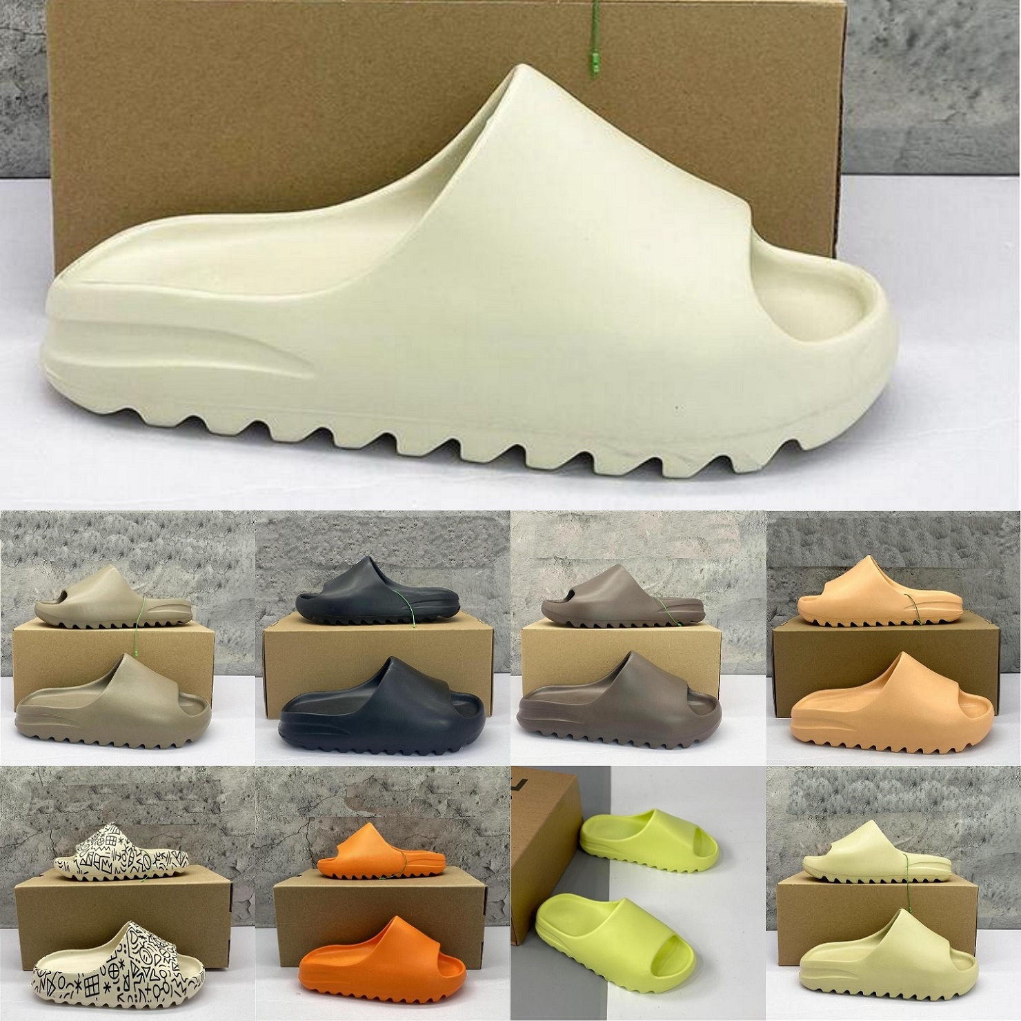 

Fashion Slides designer Slippers Sandals mens womens Desert Sand Earth Brown Bone White Pure Core Enflame Orange Resin Slide outdoor Slipper soft sole slipper, #13