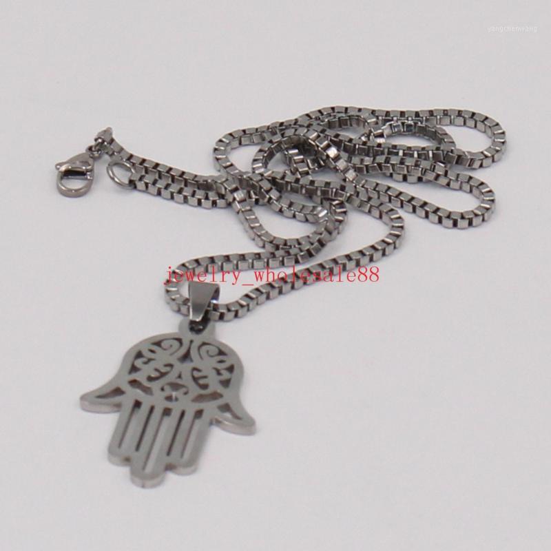 

Jewelry For Men Women Good Luck Fatima Hamsa Hand Pendant Stainless Steel Necklace Box Chain 2.4mm 18'-28'' Chains