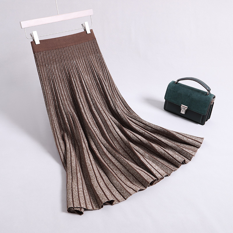 

Autumn High Stage Skirts Knitting Plissed Away Jupe Fallen Female Winter Maxi Women Get Out Jrcp, Brown