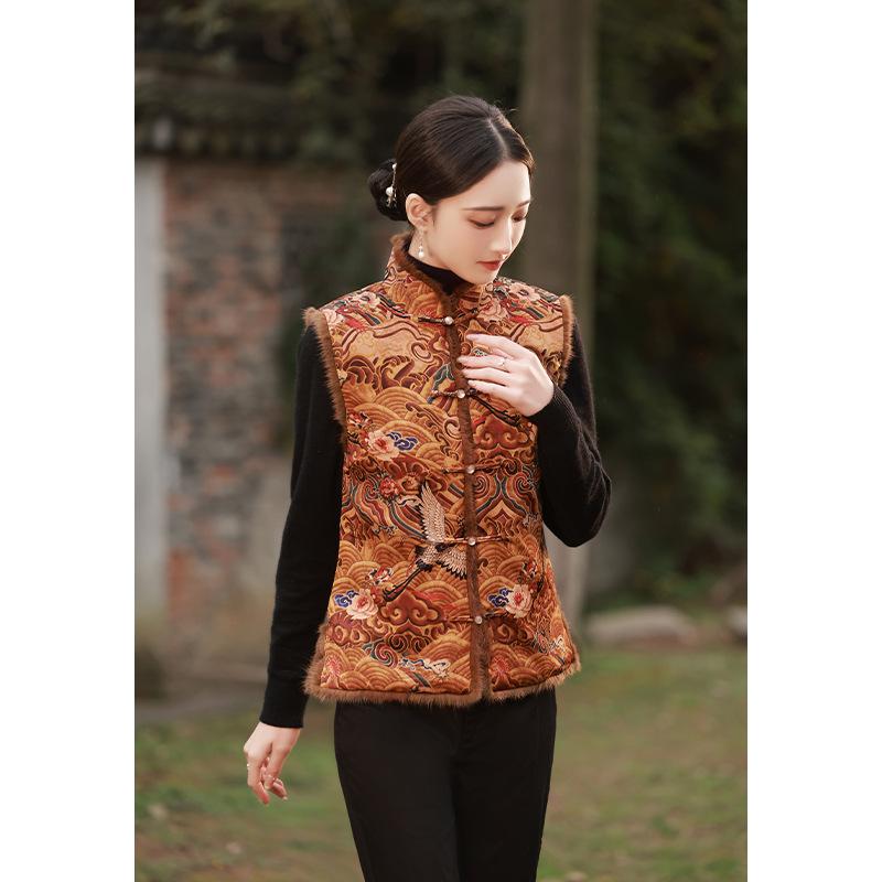 

Ethnic Clothing H.RONG.X Fashion Retro Chinese Cheongsam Vest Elegant Winter Traditional Sleeveless Qipao Coat Warm Long CNY MotherChipaoTop
