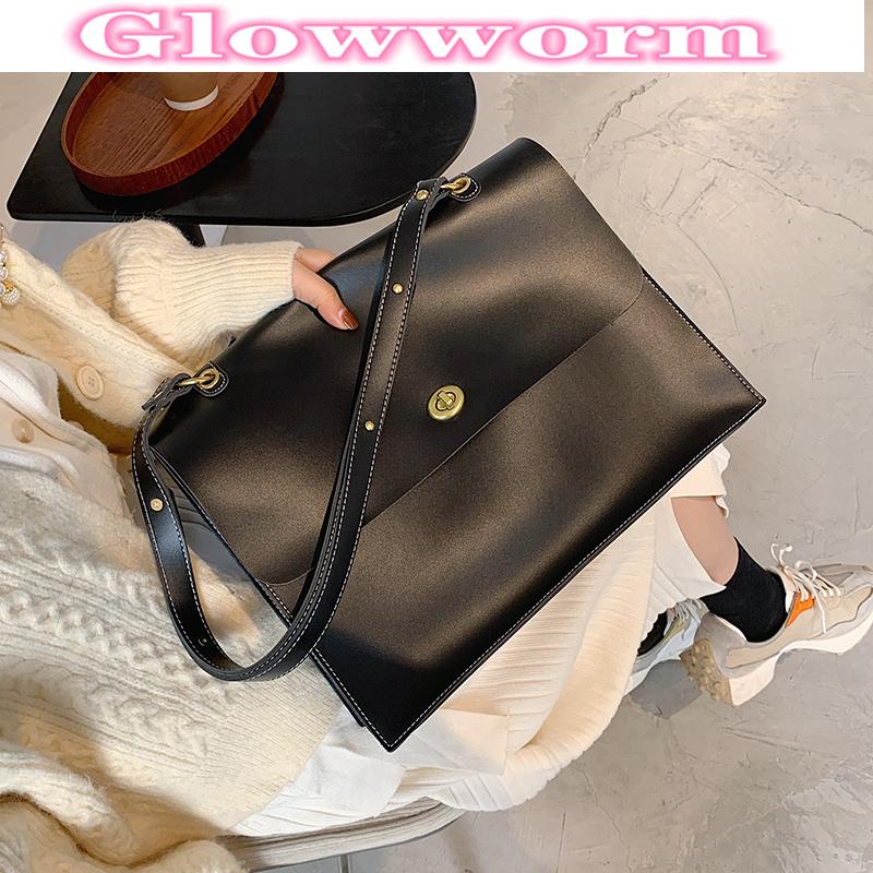 

Retro casual high-quality large-capacity bag 2021 new fashion PU leather simple women's designer messenger tote bag, Trumpet coffee color