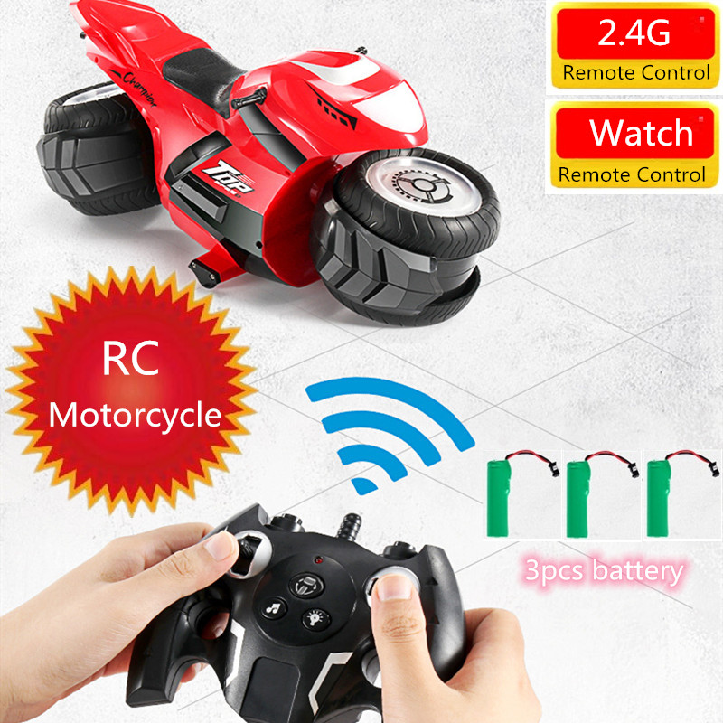

RC Stunt Motorcycle RC Dirft Car Watch & Remote Control 2-In-1 Motorbike Spray Function High Speed Colorful Lights Vehical Toys