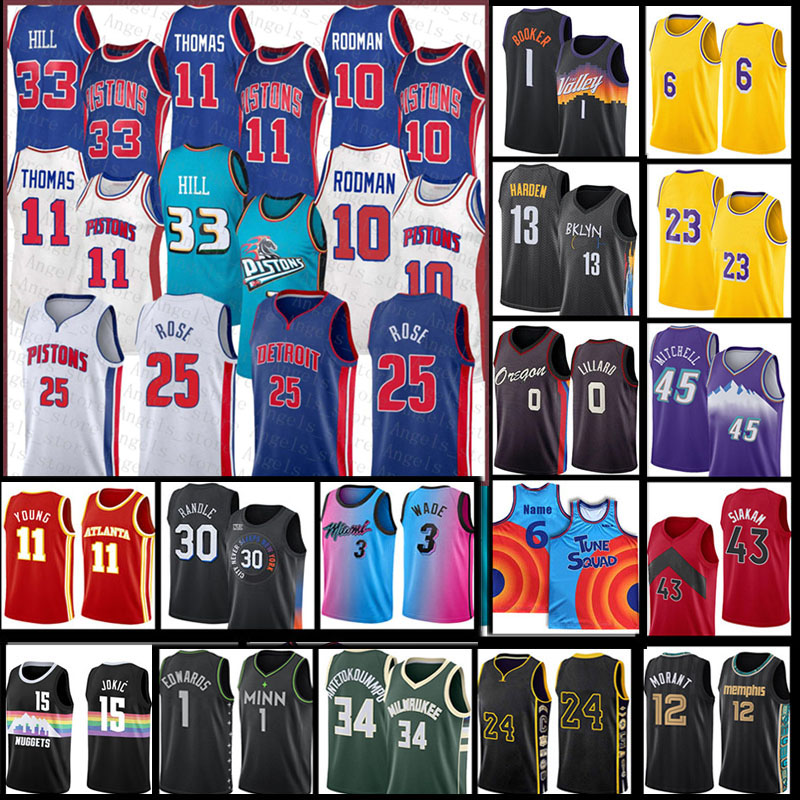 

Isiah Dennis Thomas Grant Rodman 33 Hill DetroitPiston Basketball Jersey Donovan Stephen Mitchell Curry Ja Kevin LaMelo Morant Ball Durant Carter Booker Young, Jersey-huosai