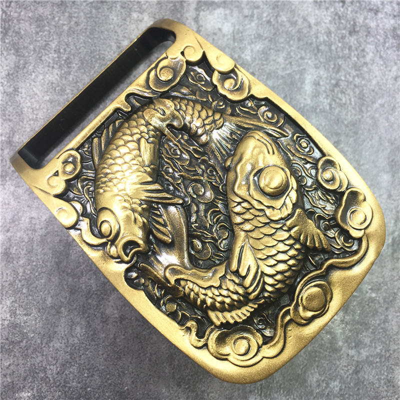 

2021 New Top Quality Two Fishes Solid Brass Diy Accessories Cowboy Buckle for Men Leather Belt Bk0582 7nsr