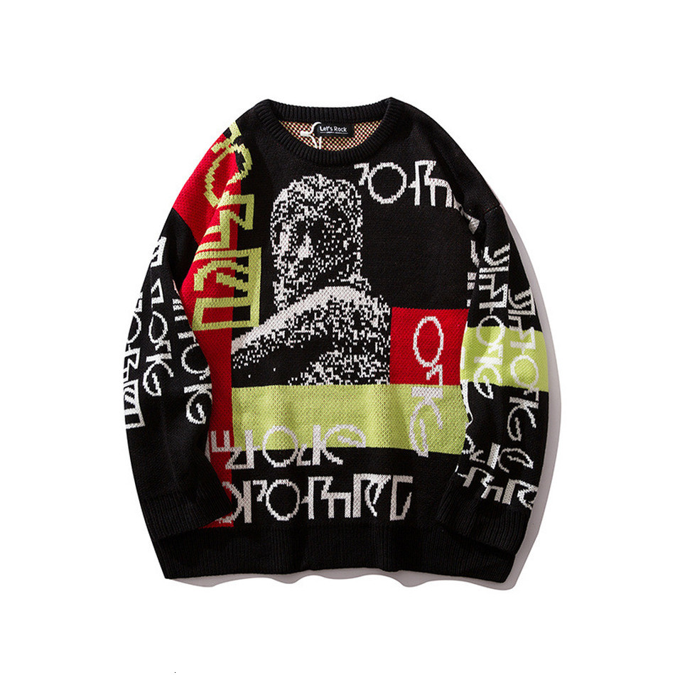 

2021 New Hip Hop Jacquard Figures Printing Around the Neck Pullover Color Sweater Combine Streetwear Long Casual Sleeve Jumpers Jyts, Pic color