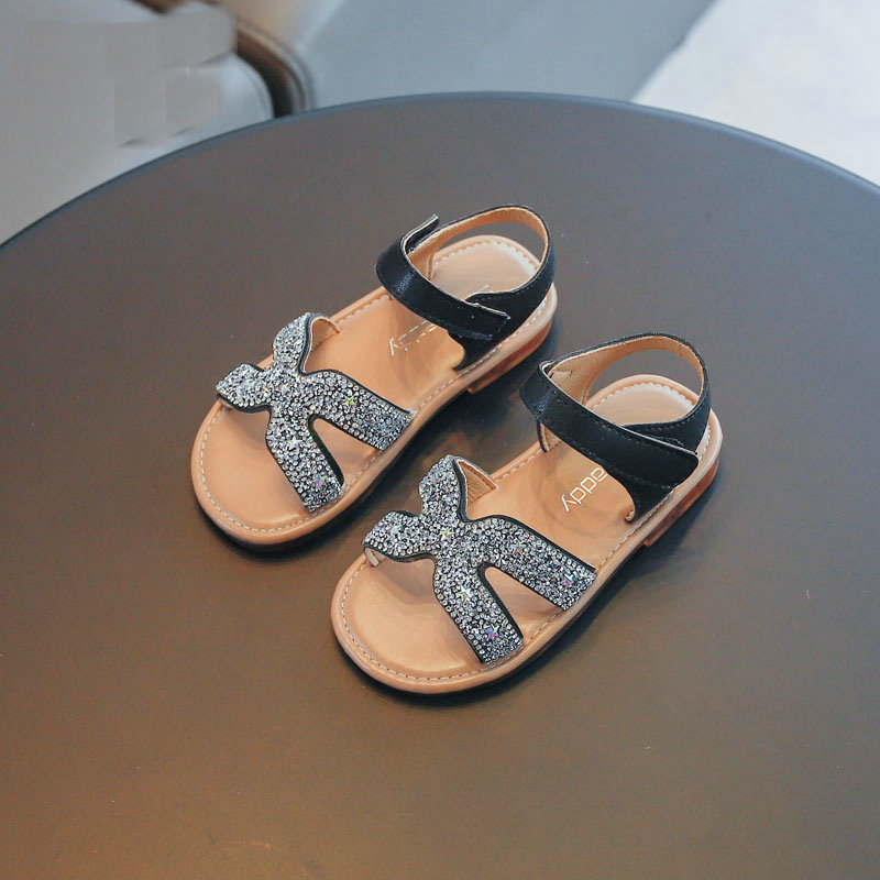 

Baby Girls Leather Sandals 2022 Kids Summer Beach Shoes Hollow Heart Children's Shoes For Girls Flat Sandal Princess Shoes, Black