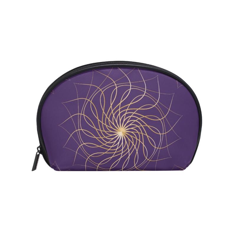 

FengJu Multifuncition Shell Cosmetic bag Purse Half Moon Hanging Travel Toiletry Pouch for Girls Woman Oriental Pattern, As pic