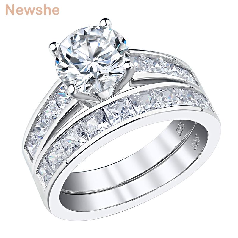 

Cluster Rings She 2 Pcs Classic Wedding For Women 925 Sterling Silver 1.8 Ct CZ Engagement Ring Bridal Set Fine Jewelry, Golden;silver