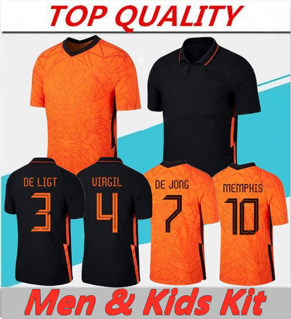 

2020 NETHERLANDS soccer shirt DE JONG DE LIGT STROOTMAN VAN DIJK 2021 men + kids kit football jersey customized, Black;yellow