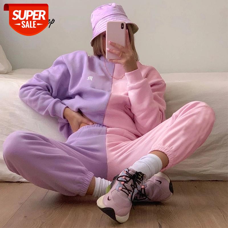 

Weekeep Color Contrast Patchwork Two Piece Set Women Outfits Autumn Pullover And Joggers Pants Matching Tracksuit Streetwear 90s #4G9o, Black;white